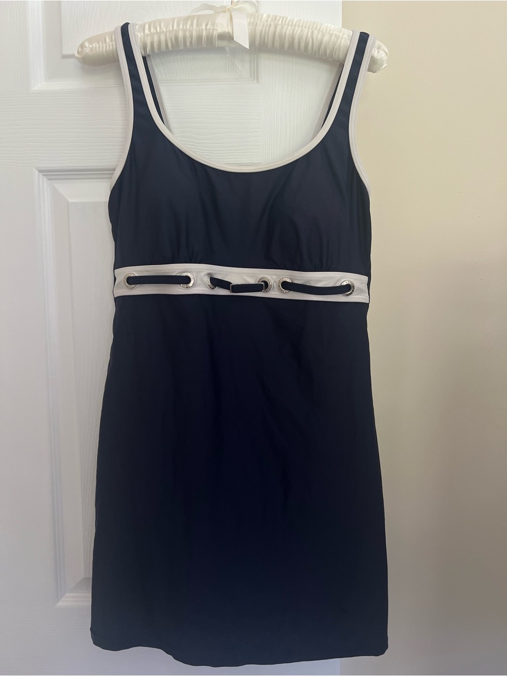 Nautica Navy Nautical Swim Dress Cream Trim Grommet Detail